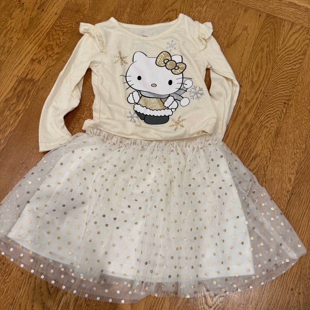 Hello Kitty Cream/gold skirt & top! Sz 3t NWOT